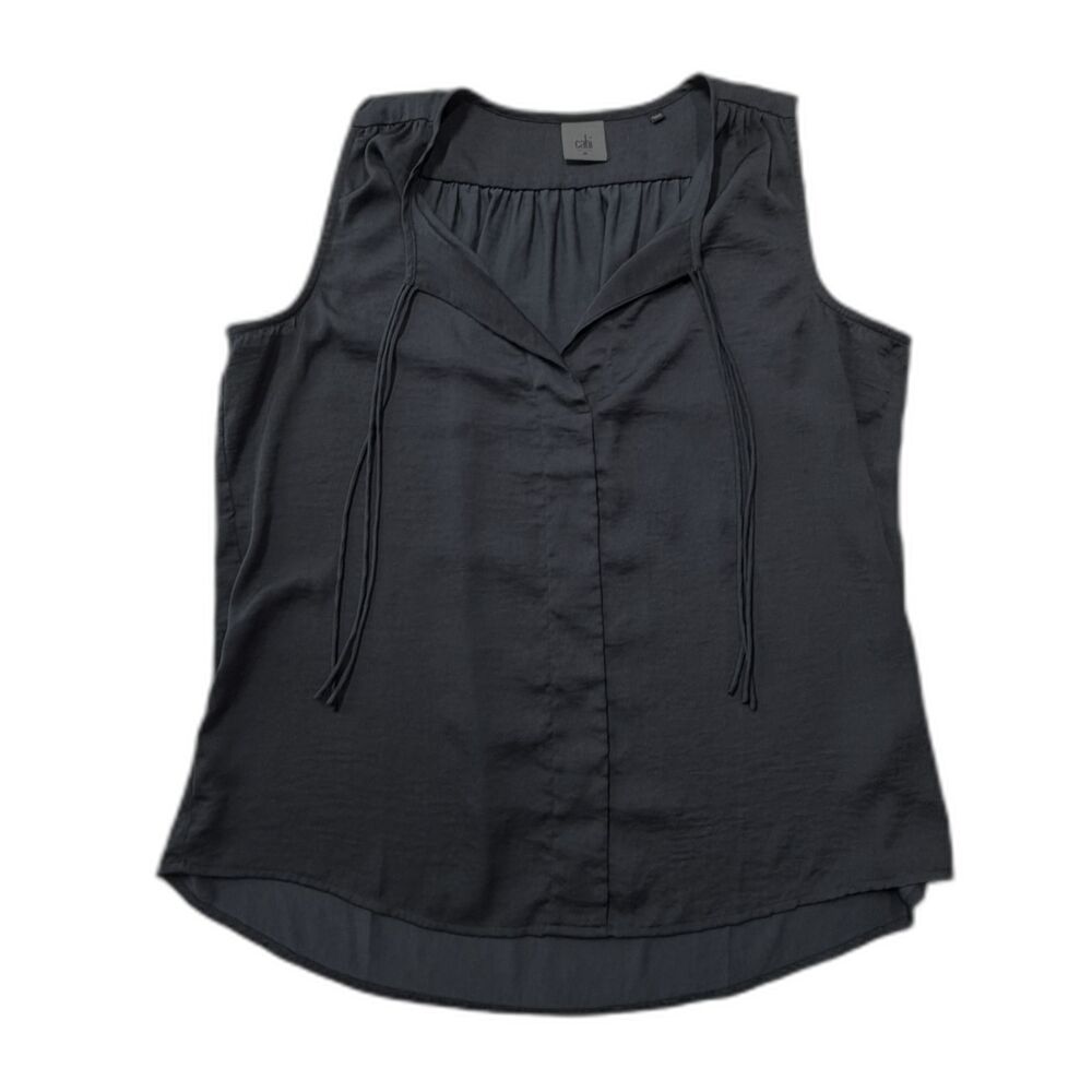 Cabi Navy Blue Sleeveless Boxy Tank Lagenlook Work Layering Med Tassel Date